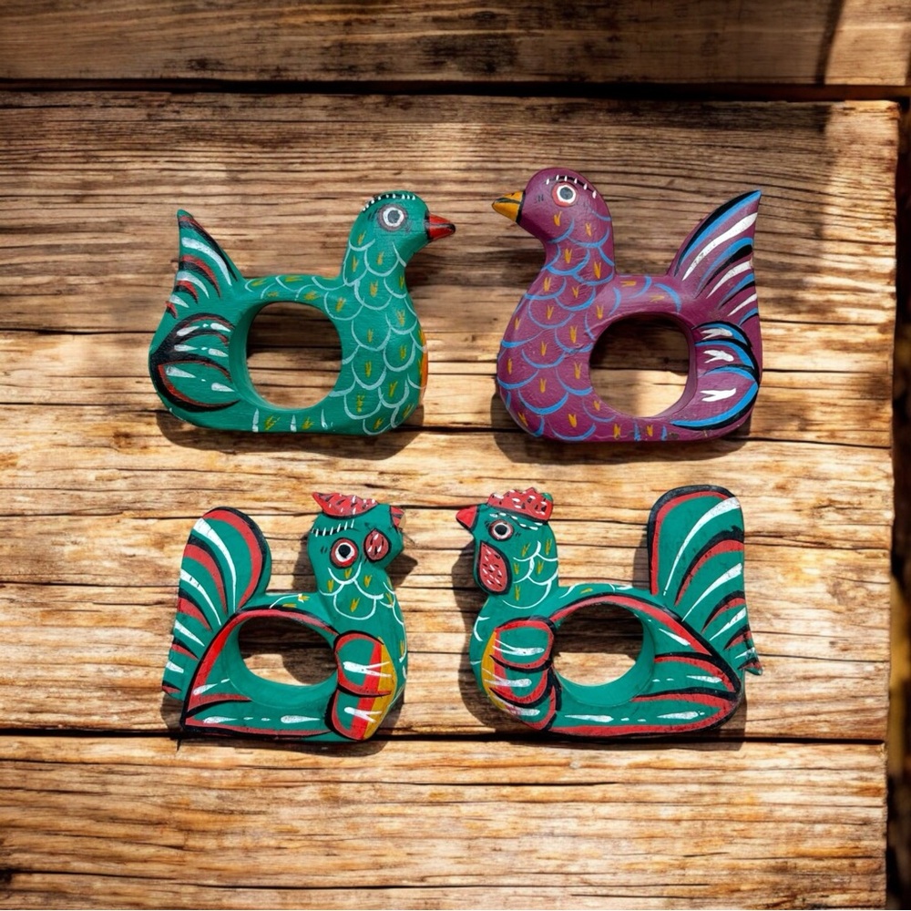 4/$20 Set of 4 Hand-Painted Wooden Bird Napkin Holders